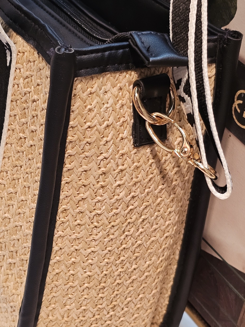 Disney Mickey Mouse Rafia Black & Natural Crossbody Bag - Picture 7 of 16